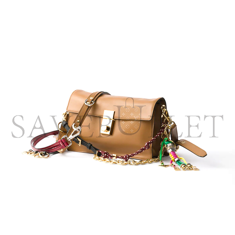 PRADA SOFT SOUND SMALL LEATHER SHOULDER BAG WITH CHARMS 1BD379 (24*13.5*5cm)